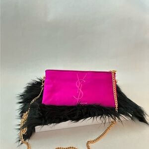 Yves Saint Laurent Vibrant Pink and Black Fur Wristlet